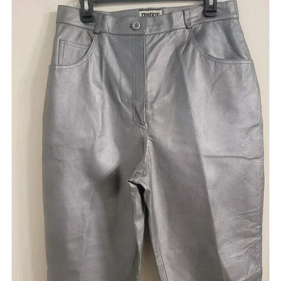 Vintage Forenza Size 16 Leather Pants  Silver Cigarette High Rise Disco - Picture 3 of 11